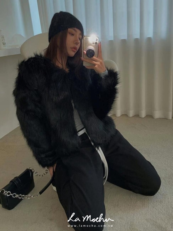 無領毛毛外套